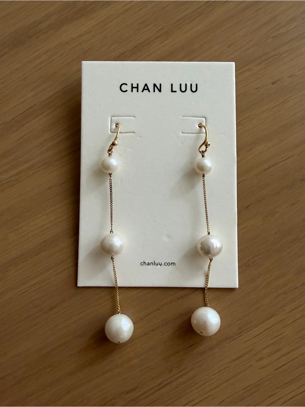 CHAN LUU Gold Chain Earrings with White Pearl Drops